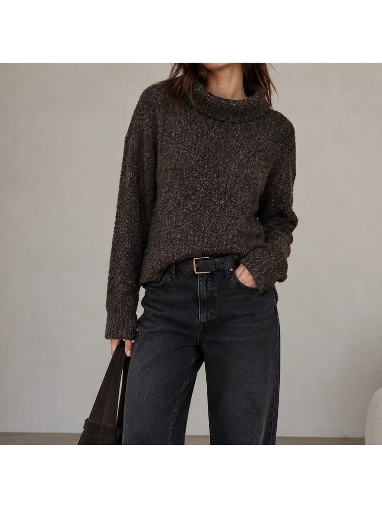 Moth By Anthropologie Mock Neck Boucl Sweater Wool Blend